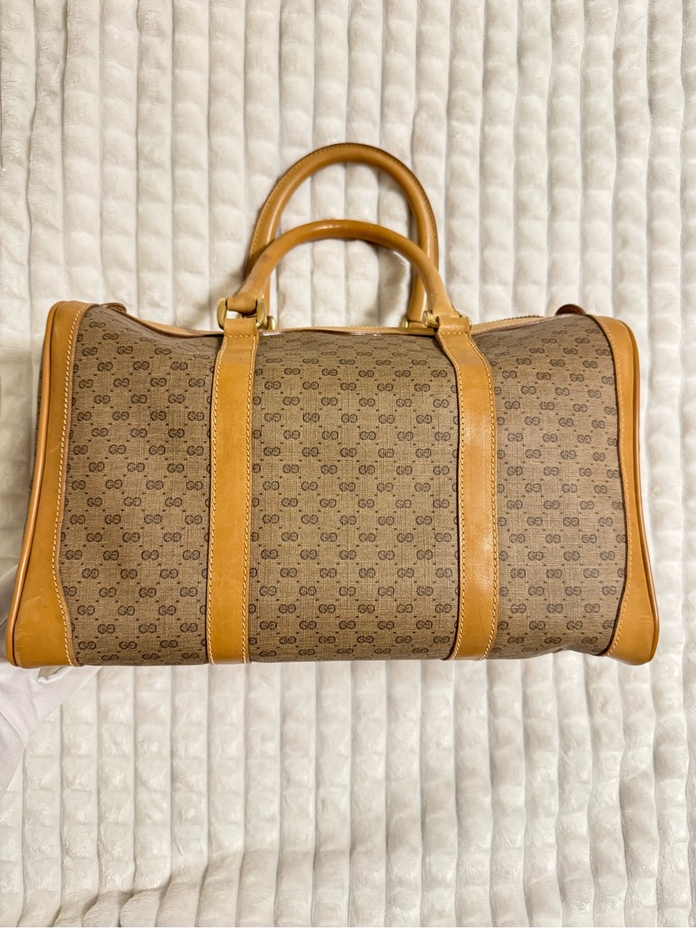 Gucci Brown Monogram Travel Duffle with Tan Trim